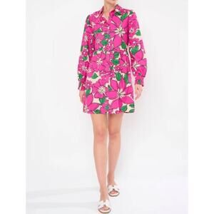Flora Bea NYC Tinsley Long Sleeve Shirt Dress Mini Pink Floral Women's Size XL